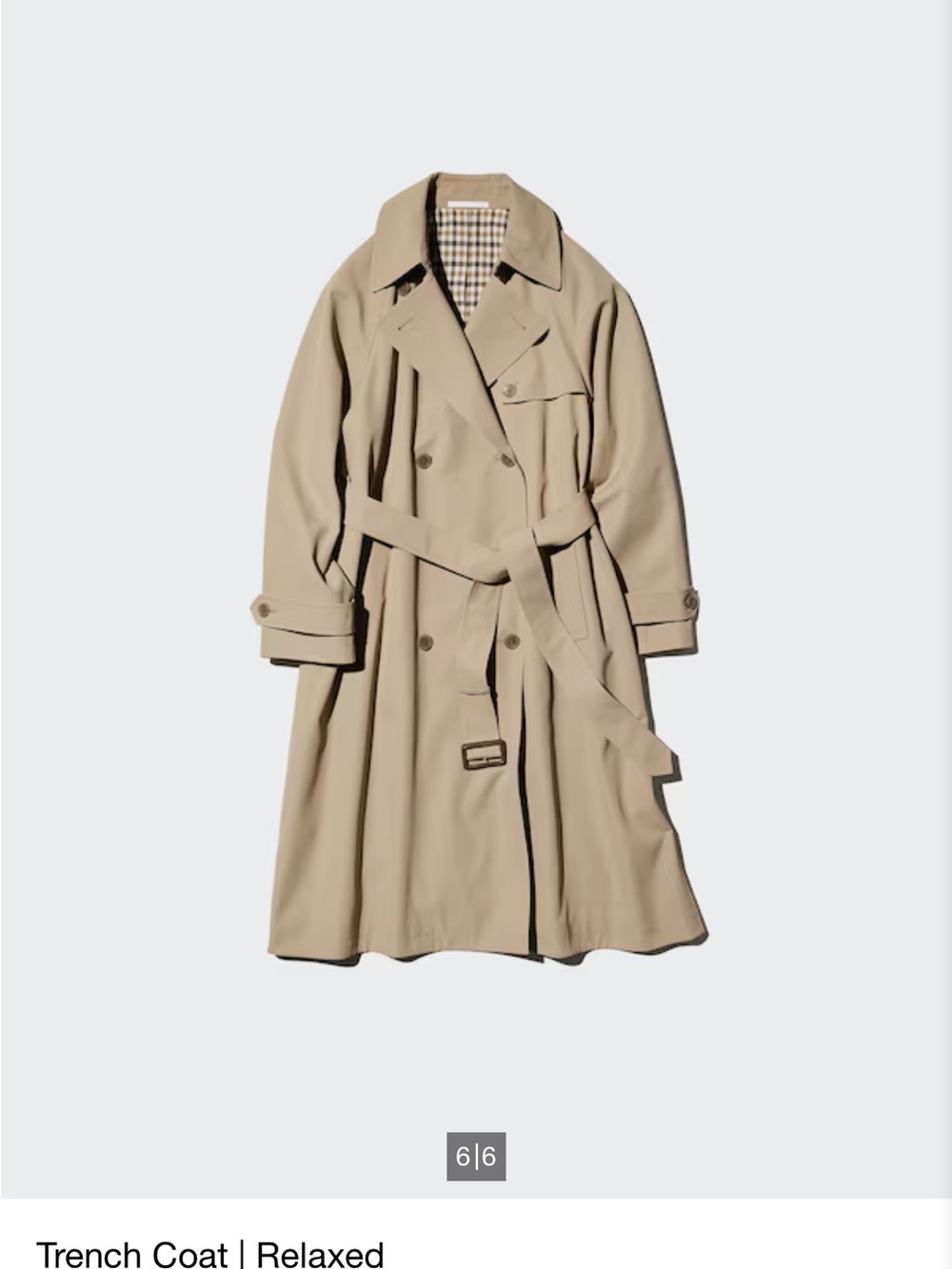 Uniqlo Relaxed Beige Double-Breasted Trench Coat with Belt